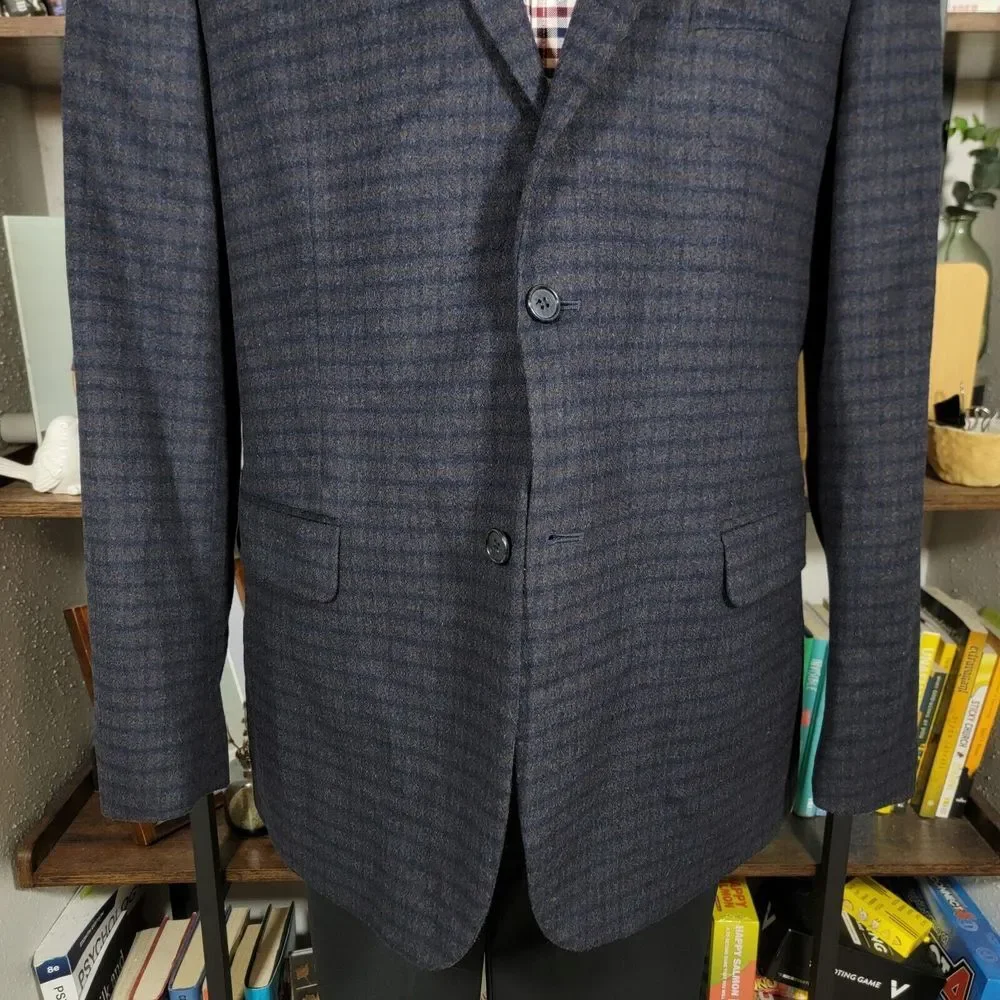 Nautica Men's‎ Flannel Sport Coat Blazer Two Button Brown Navy Plaid Size 46L